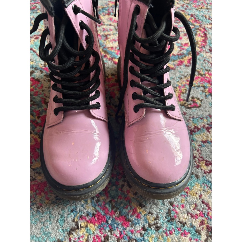 Dr. Martens 1460 J Boots Pink Patent Leather Lace Up Side Zip Kids Size 1 US - Picture 8 of 9